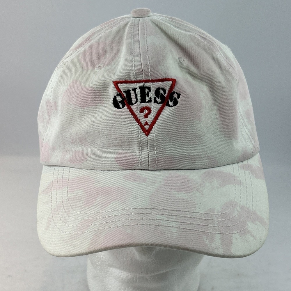 Guess Jeans Hat Cap Strap Back Adjustable White & Pink Embroidered Triangle Logo